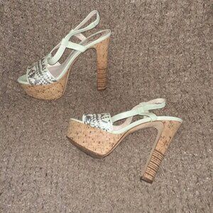 HOUSE OF HARLOW 1960-Sea Green/Silver Leather Platform Heels-Sample-Sz 6